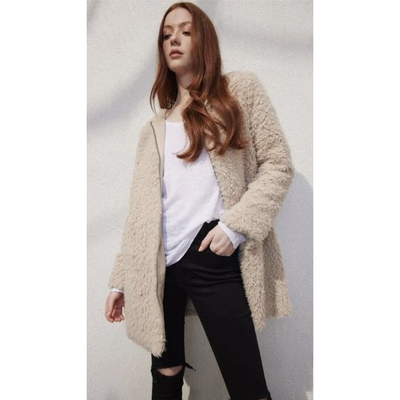 DECJUBA Jackets & Blazers - Decjuba Size L Beige Pippa Shearling Coat Faux Fur Longline Coatigan New RRP$140